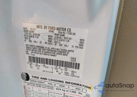 2011 Ford F-150 Lariat z USA, uszkodzony, nr VIN 1FTFW1EF3BKD16687